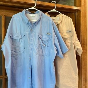 Columbia Men's PFG fishing Casual Button Down Shirts - Light Blue and Beige